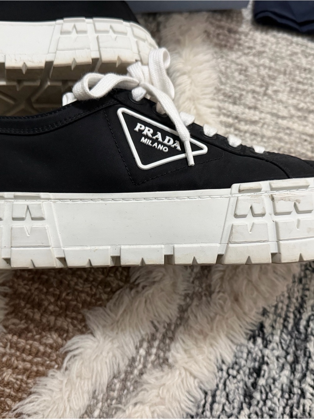 Prada Double Wheel Re-nylon Gabardine Women Sneakers - Black/white - Picture 9 of 16